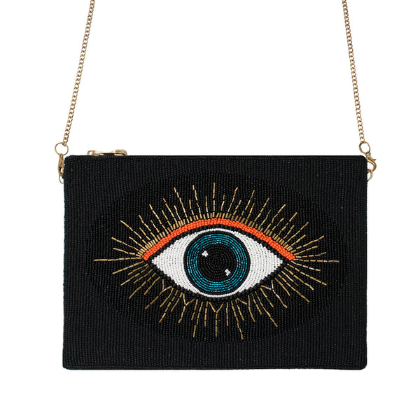 Blue Golden Eye Beaded Bag