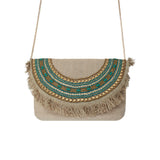 Pearls With Tassels Beige Beaded Bag