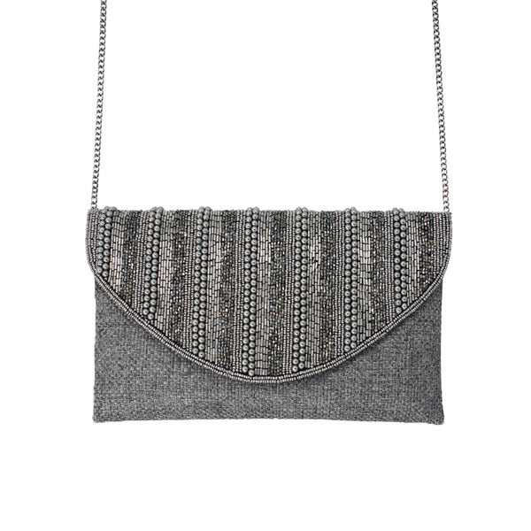 Grey Pearls Beaded Bag