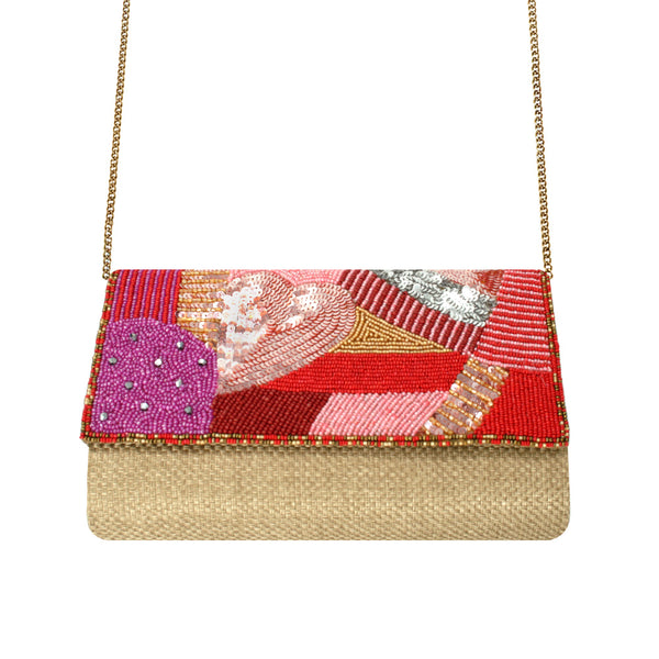 Pink Heart Sequins Beaded Bag