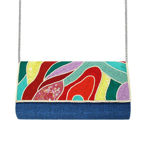 Colored Leaves Blue Beaded Bag