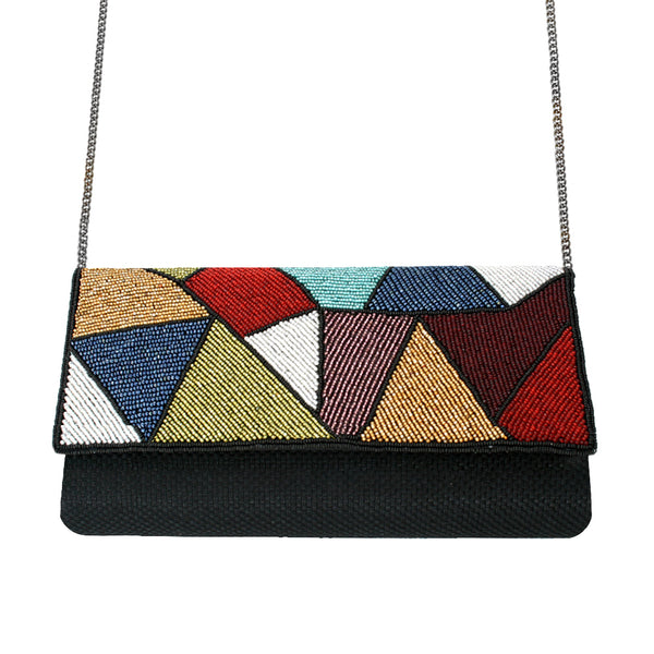 Triangles Black Beaded Bag