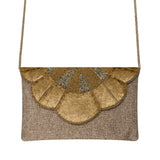 Gold Flower Beige Beaded Bag