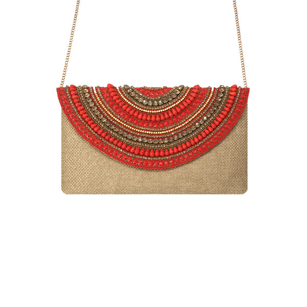 Red Arcs Beaded Bag