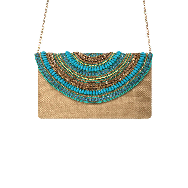 Turquoise Arcs Beaded Bag