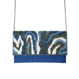 Blue & White Waves Beaded Bag