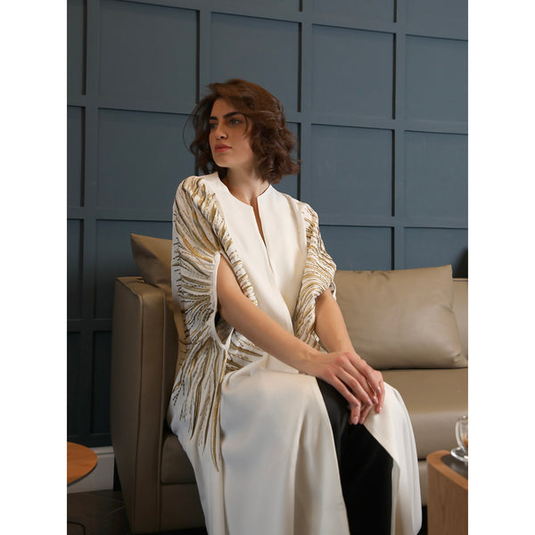Gold Linear White Abaya