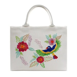 Flowers & Eagle White Handbag