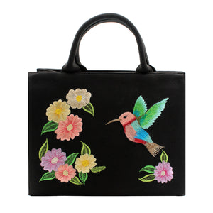 Flowers & Bird Black Handbag
