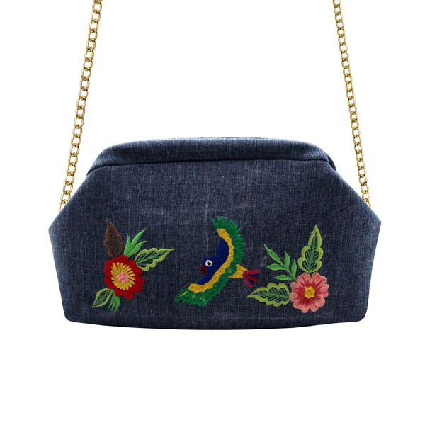 Eagle & Flowers Navy Blue Clutch