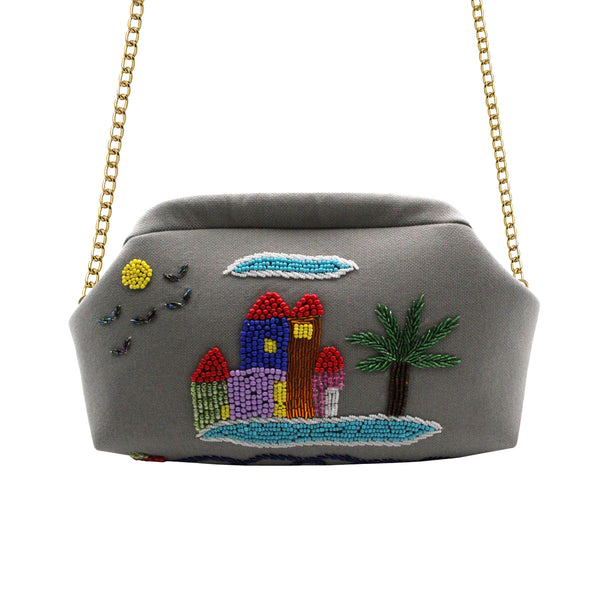 Beaded Sea Village Grey Clutch