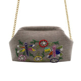 Flowers & Dragonfly Beige Clutch