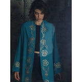 Gold Flowers Teal Abaya
