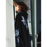 Blue Floral Swirl Black Abaya