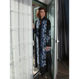 Blue Floral Swirl Black Abaya