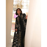 Gold Floral Swirl Black Abaya