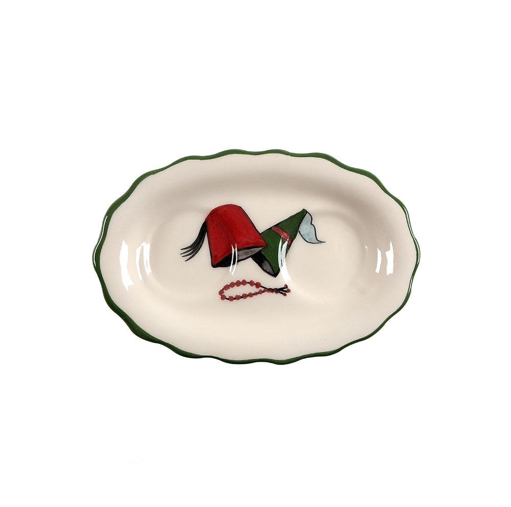 Mouftah El Chark Lebanese Tarbouch Salt & Pepper Hand Painted Porcelain Shakers - Green Lid 
