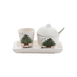 Mouftah El Chark Lebanese Cedar Sugar & Water Hand Painted Porcelain Set 