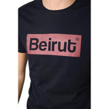 Beirut Burgundy on Navy Blue Men's T-shirt