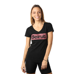Beirut Burgundy on Black V-neck T-shirt