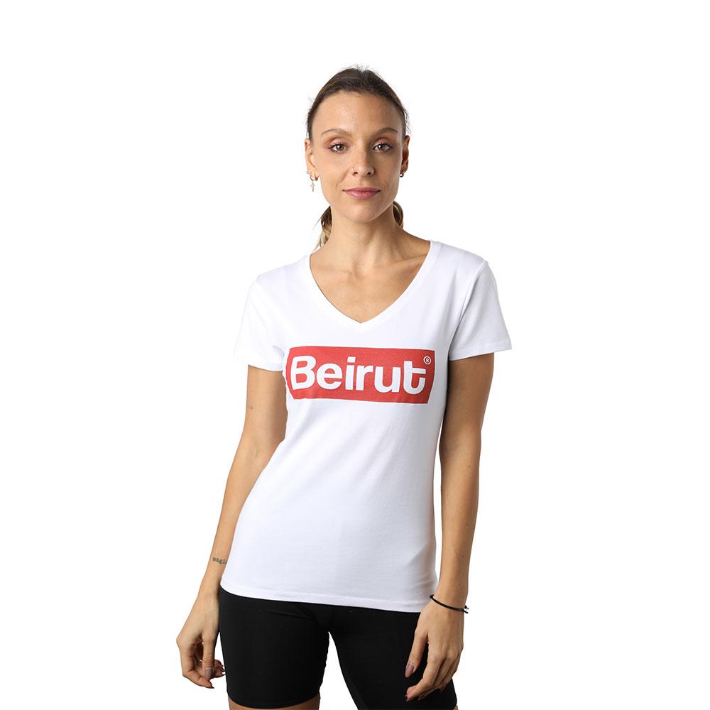 Beirut Red on White V-neck T-shirt
