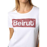 Beirut Burdundy on White Crew Neck Crop Top
