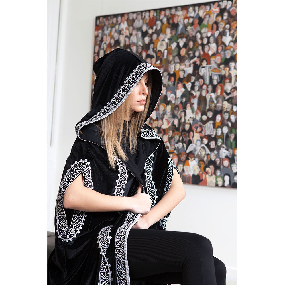 Black & Silver Velvet Abaya