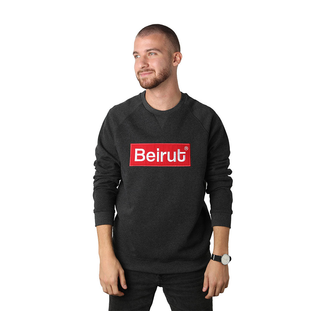 Embroidered Beirut Red on Dark Grey Men's Sweater