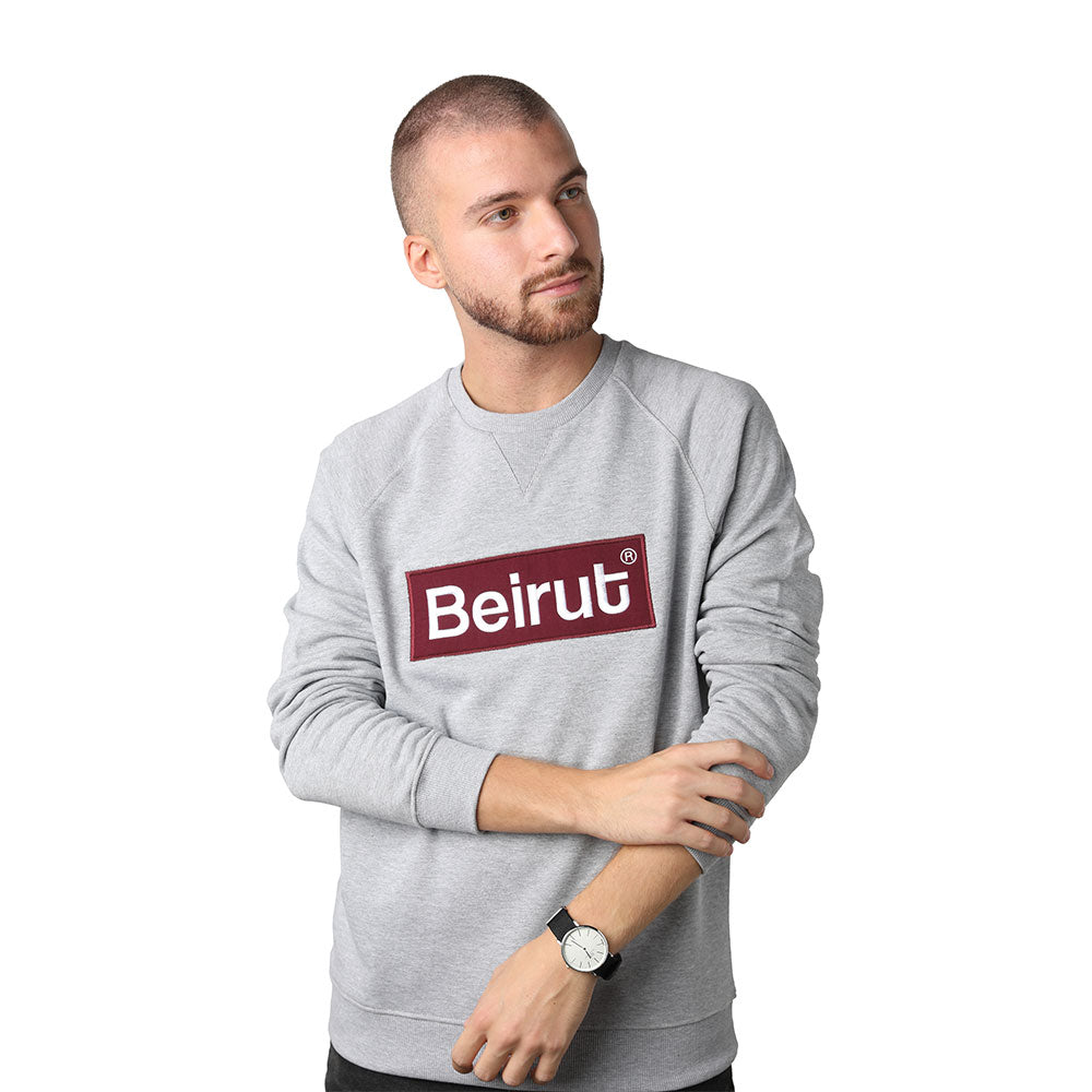 Embroidered Beirut Burgundy on Grey Men's Sweater