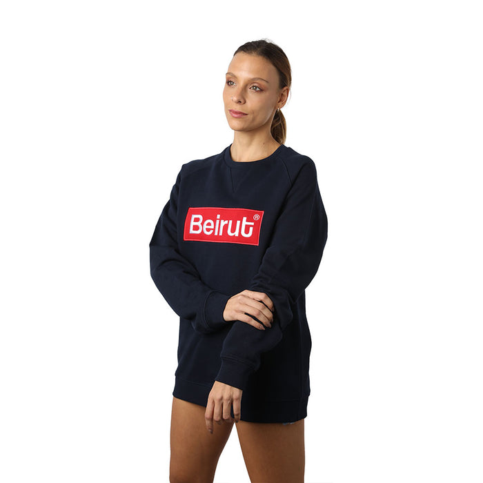 Embroidered Beirut Red on Navy Blue Sweater