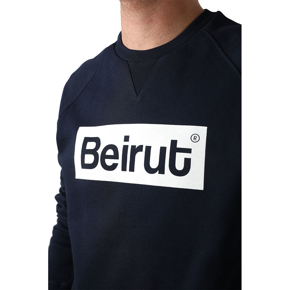 Beirut White on Navy Blue Men's Sweater