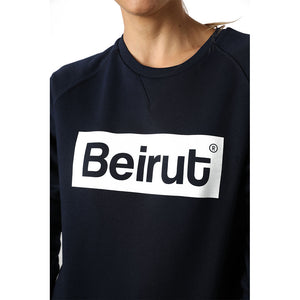 Beirut White on Navy Blue Sweater