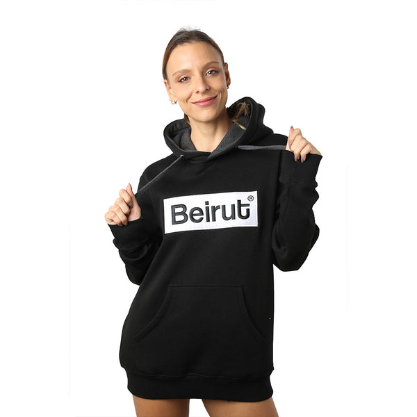 Embroidered Beirut White on Black Hoodie