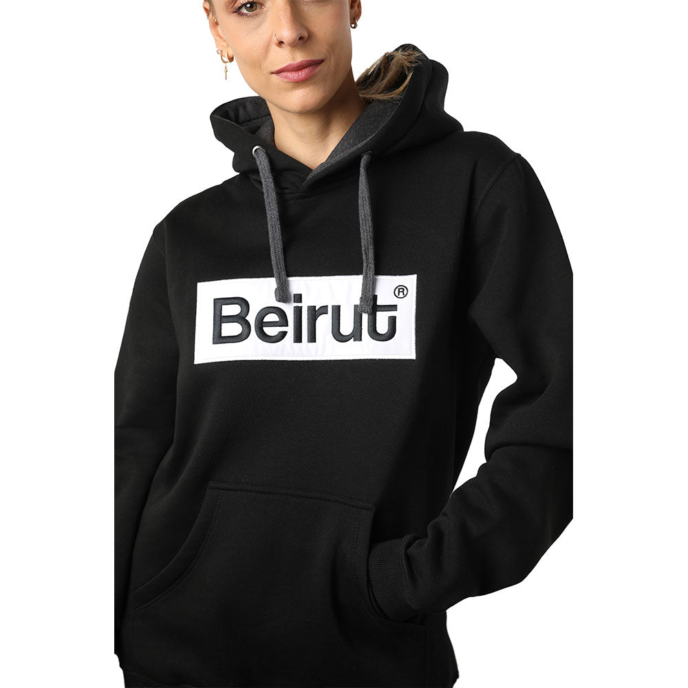 Embroidered Beirut White on Black Hoodie