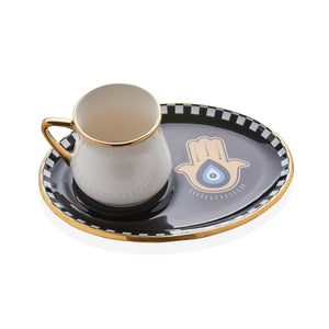 Mouftah El Chark Blue & Gold Evil Eye Coffee Cups - Set of 6