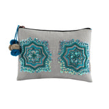 Mouftah El Chark Orchid Beaded Cotton Pouch in Blue