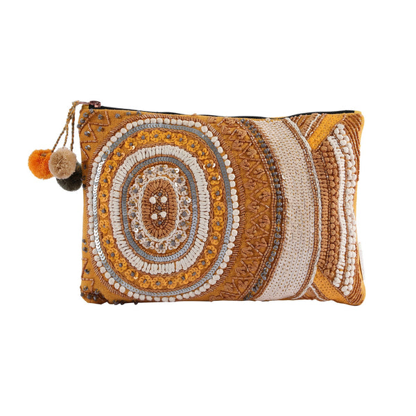 Shades of Orange Beaded Cotton Pouch