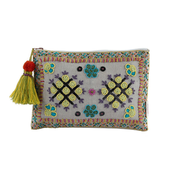 Orchid Beaded Cotton Pouch