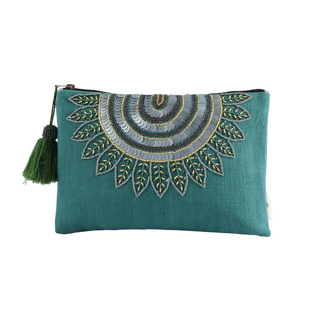Mouftah El Chark Beaded Cotton Pouch in Blue