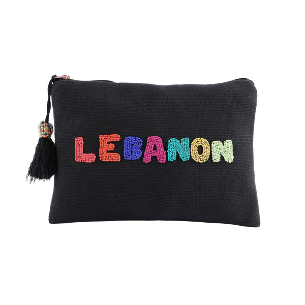 Lebanon Beaded Cotton Pouch in Black