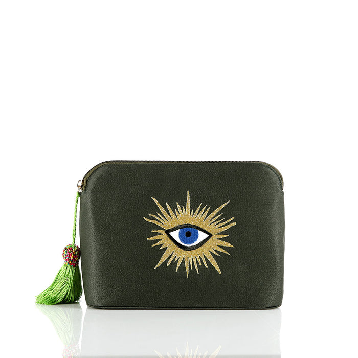 Olive Green Evil Eye Pouch